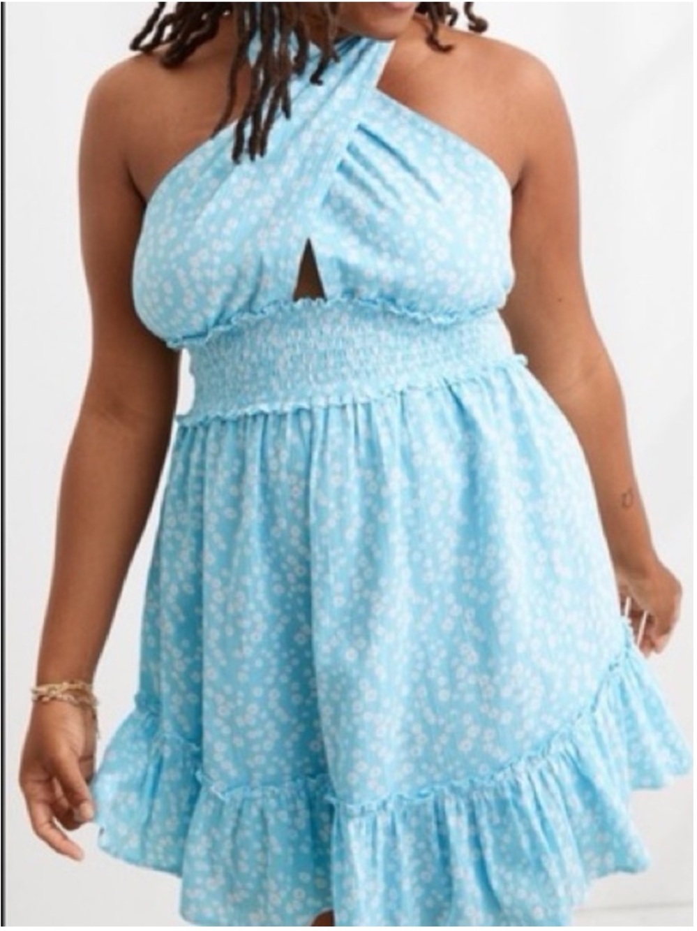 aerie Sky Blue and White Floral Halter Top